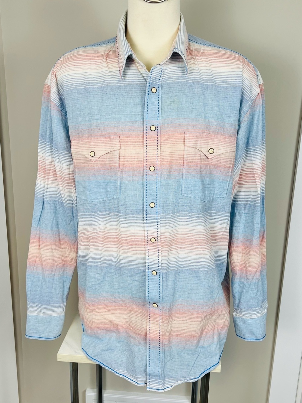 Panhandle Rough Stock Striped Pastel Blue & Pink Long-Sleeve Men's Shirt